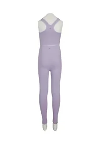 Girls 7-16 Ribbed Seamless Scoop Neck Top and Floral Jacquard Legging Set