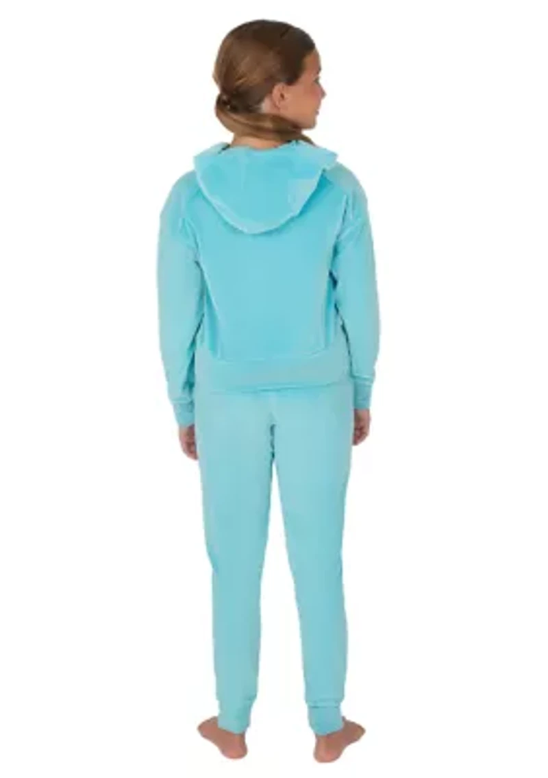 Girls 7-16 Velour Zip Front Jacket and Joggers Set with Bag
