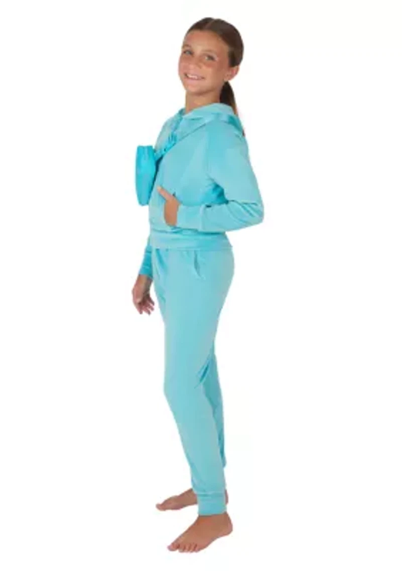 Girls 7-16 Velour Zip Front Jacket and Joggers Set with Bag