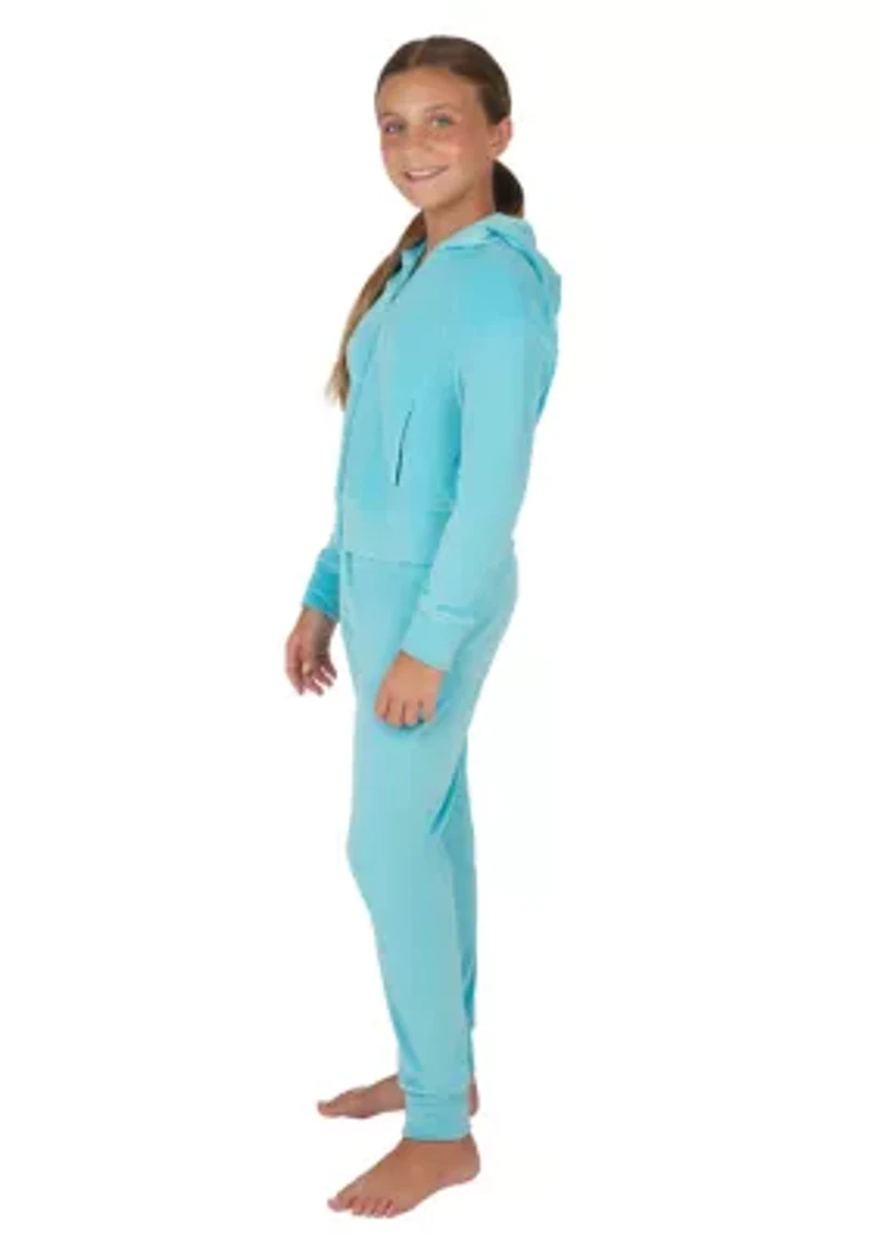 Girls 7-16 Velour Zip Front Jacket and Joggers Set with Bag