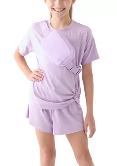 Girls 7-16 Super Soft Twist Top, Shorts, and Bag Set