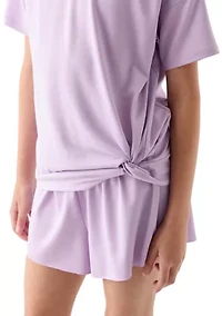 Girls 7-16 Super Soft Twist Top, Shorts, and Bag Set