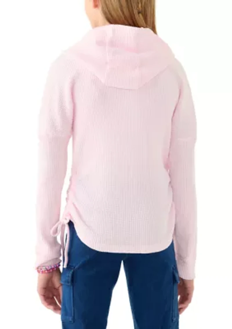 Girls 7-16 Long Sleeve Heart Cutout Waffle Hoodie