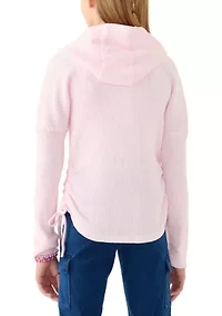 Girls 7-16 Long Sleeve Heart Cutout Waffle Hoodie
