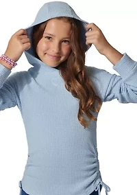 Girls 7-16 Long Sleeve Heart Cutout Waffle Hoodie