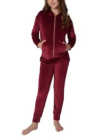 Girls 7-16 Ribbed Velour Zip Jacket and Joggers Set