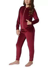 Girls 7-16 Ribbed Velour Zip Jacket and Joggers Set