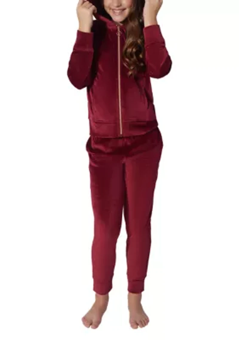 Girls 7-16 Ribbed Velour Zip Jacket and Joggers Set