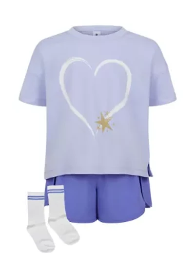 Girls 4-6x Super Soft Boxy T-Shirt and Running Shorts with Socks
