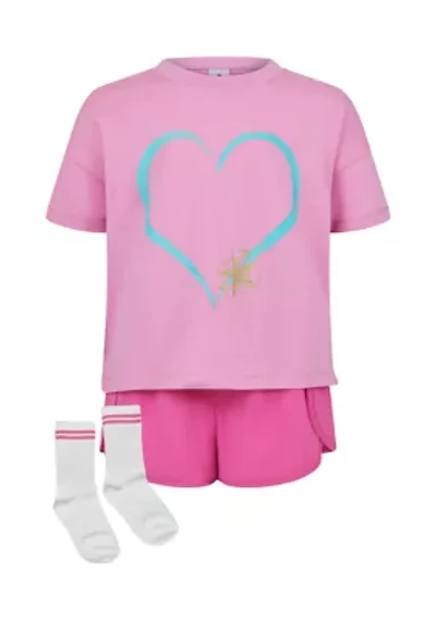 Girls 4-6x Super Soft Boxy T-Shirt and Running Shorts with Socks