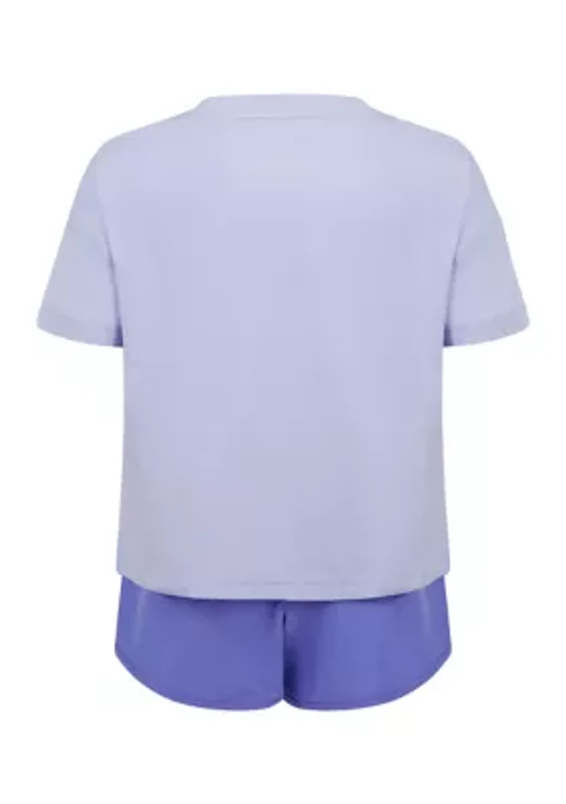 Girls 4-6x Super Soft Boxy T-Shirt and Running Shorts with Socks