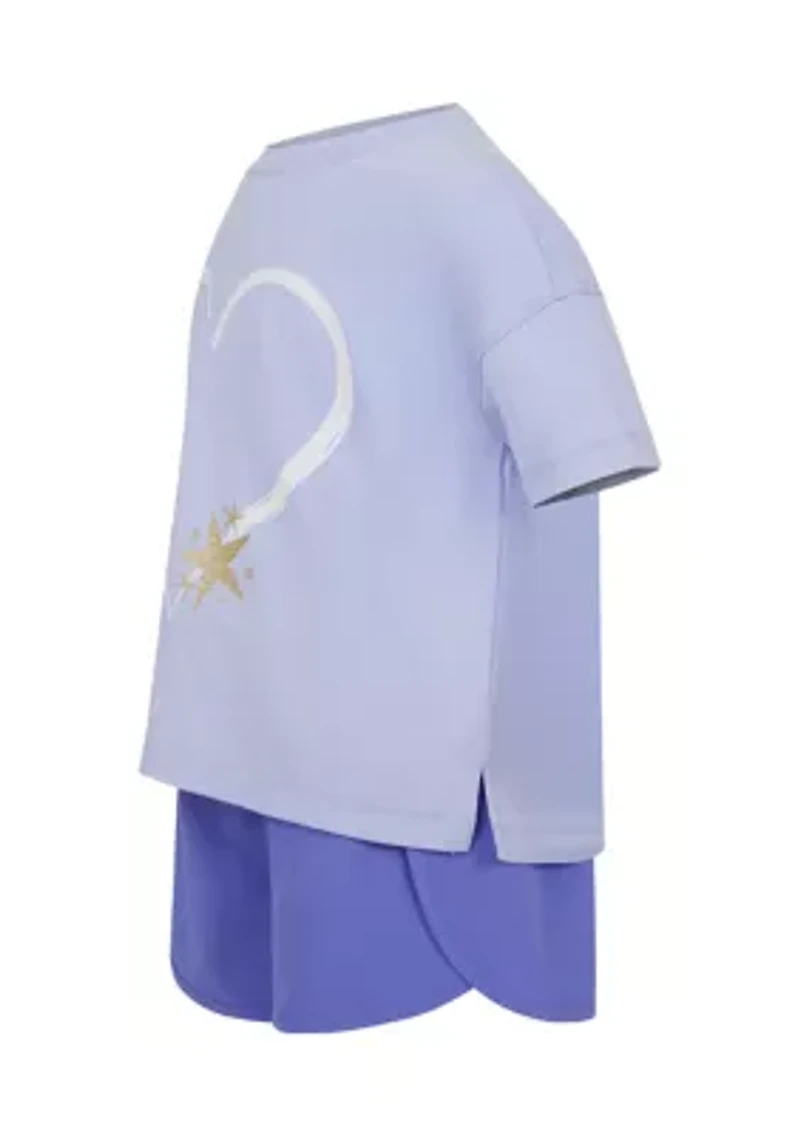 Girls 4-6x Super Soft Boxy T-Shirt and Running Shorts with Socks