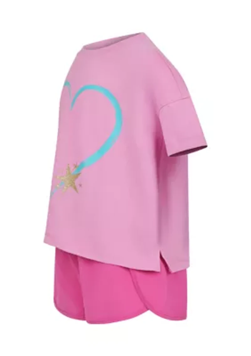 Girls 4-6x Super Soft Boxy T-Shirt and Running Shorts with Socks