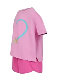 Girls 4-6x Super Soft Boxy T-Shirt and Running Shorts with Socks