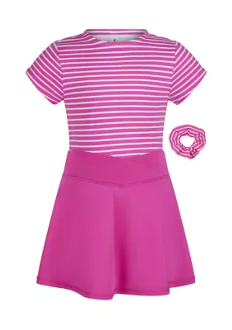 Girls 4-6x Jersey Stripe T-Shirt to Crossover Skirt Dress with Scrunchie