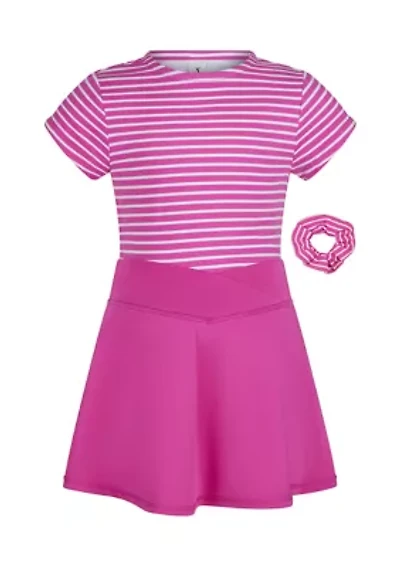 Girls 4-6x Jersey Stripe T-Shirt to Crossover Skirt Dress with Scrunchie