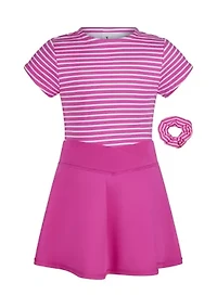 Girls 4-6x Jersey Stripe T-Shirt to Crossover Skirt Dress with Scrunchie