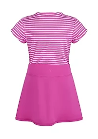 Girls 4-6x Jersey Stripe T-Shirt to Crossover Skirt Dress with Scrunchie