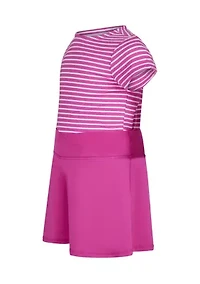 Girls 4-6x Jersey Stripe T-Shirt to Crossover Skirt Dress with Scrunchie