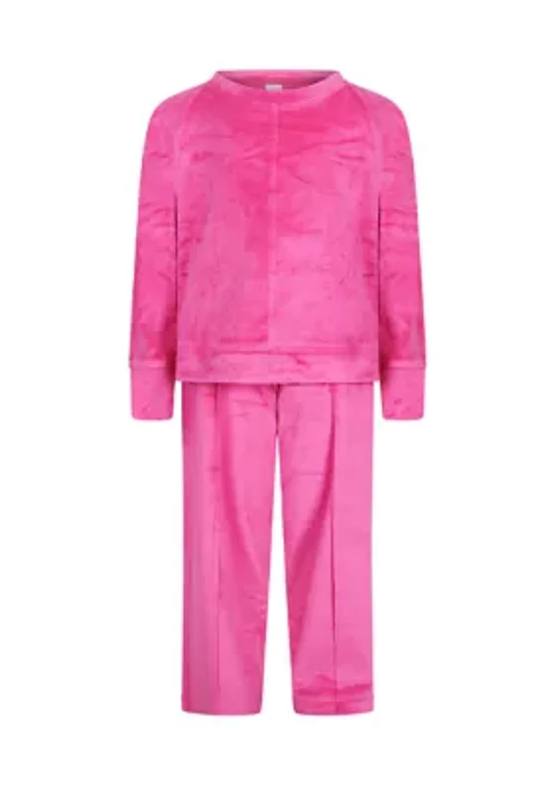 Girls 4-6x Velour High Low Crew Sweatshirt and Pants Set