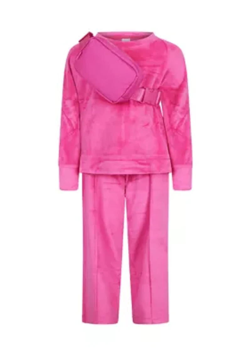 Girls 4-6x Velour High Low Crew Sweatshirt and Pants Set