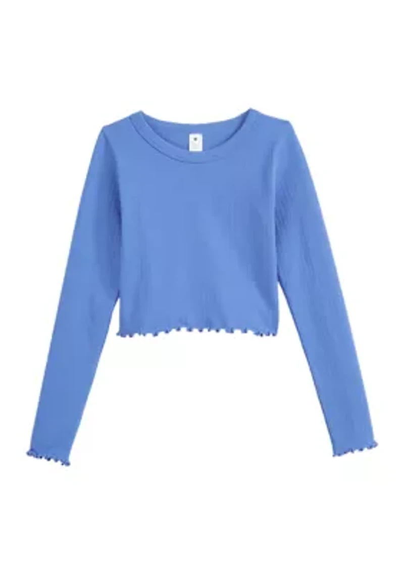Girls 7-16 Ribbed Lettuce Long Sleeve Shirt