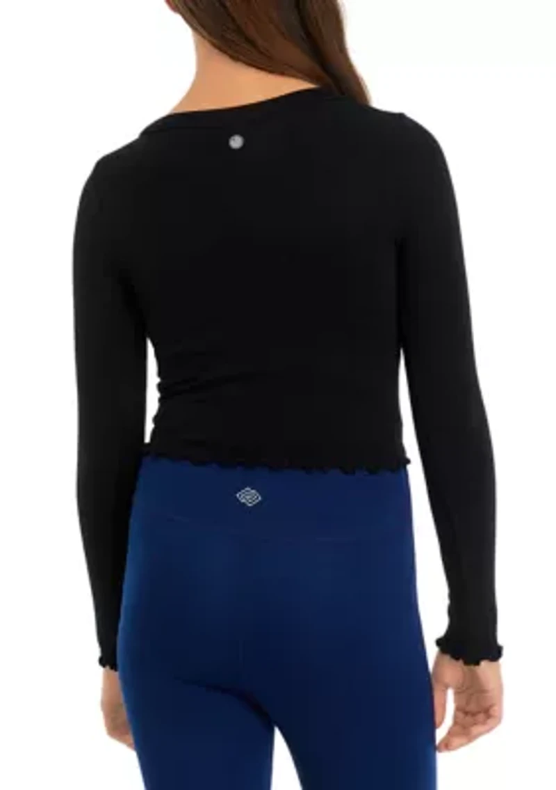 Girls 7-16 Ribbed Lettuce Long Sleeve Shirt