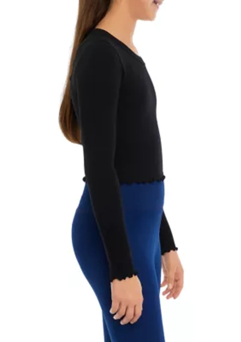 Girls 7-16 Ribbed Lettuce Long Sleeve Shirt