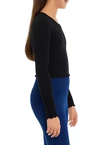 Girls 7-16 Ribbed Lettuce Long Sleeve Shirt