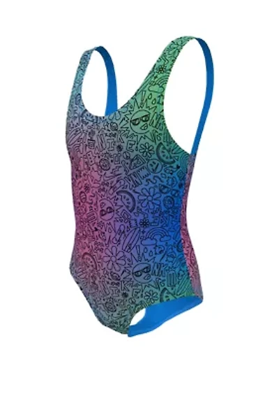 Girls 7-16 Doodle U-Back One Piece Swimsuit