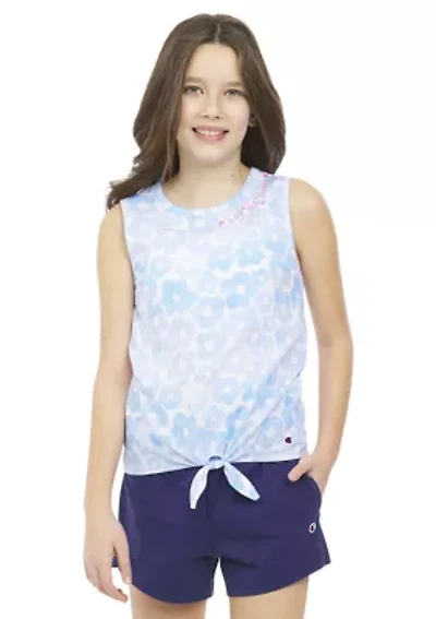 Girls 7-16 Printed Tie Front Tank Top