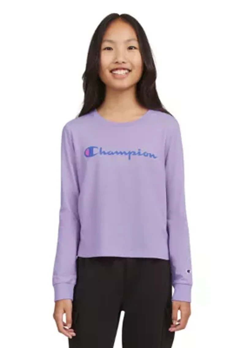 Girls 7-16 Meet & Greet Long Sleeve Script Graphic T-Shirt