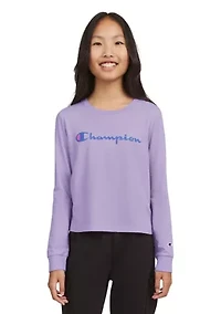 Girls 7-16 Meet & Greet Long Sleeve Script Graphic T-Shirt