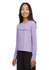 Girls 7-16 Meet & Greet Long Sleeve Script Graphic T-Shirt