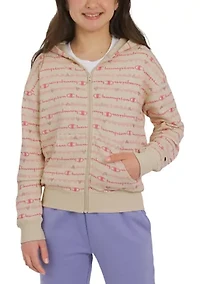 Girls 7-16 Allover Script Zip Up Hoodie