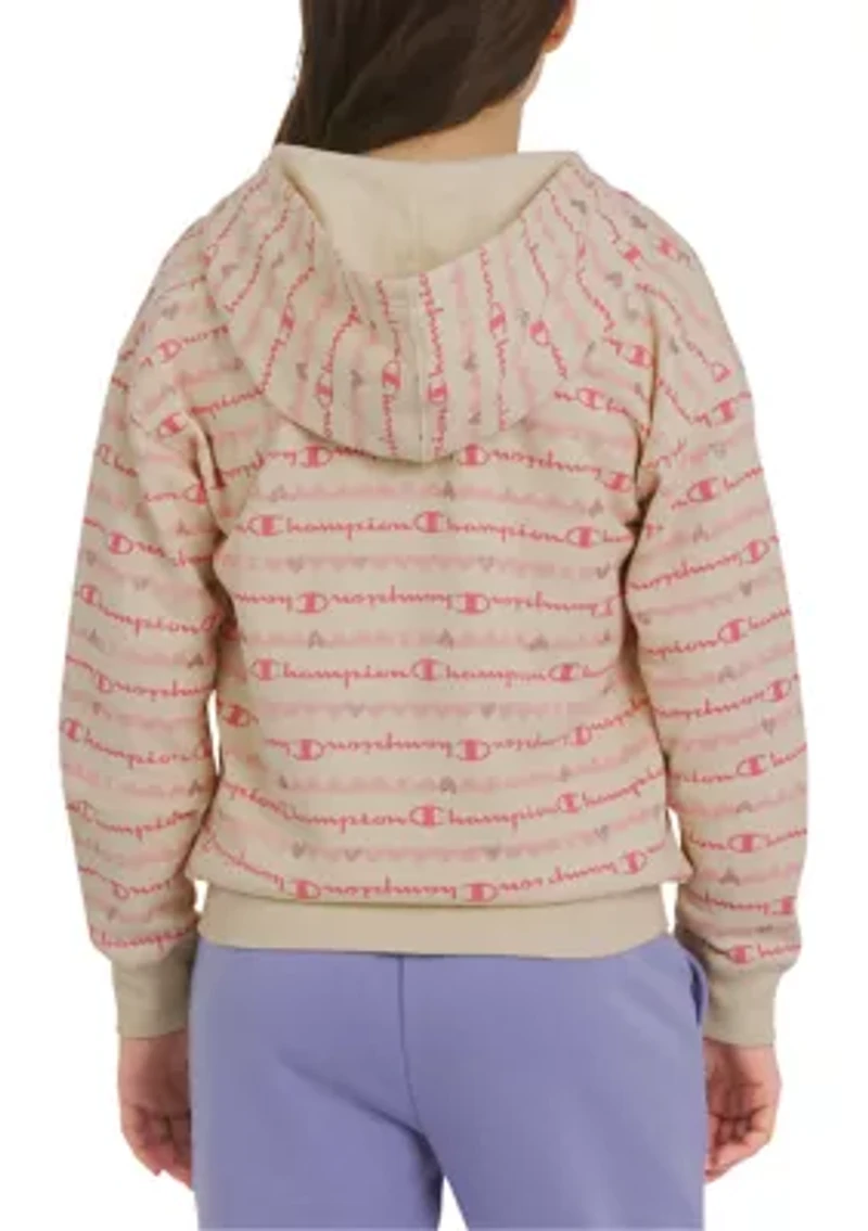 Girls 7-16 Allover Script Zip Up Hoodie