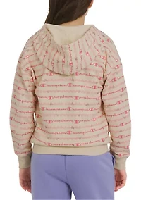 Girls 7-16 Allover Script Zip Up Hoodie