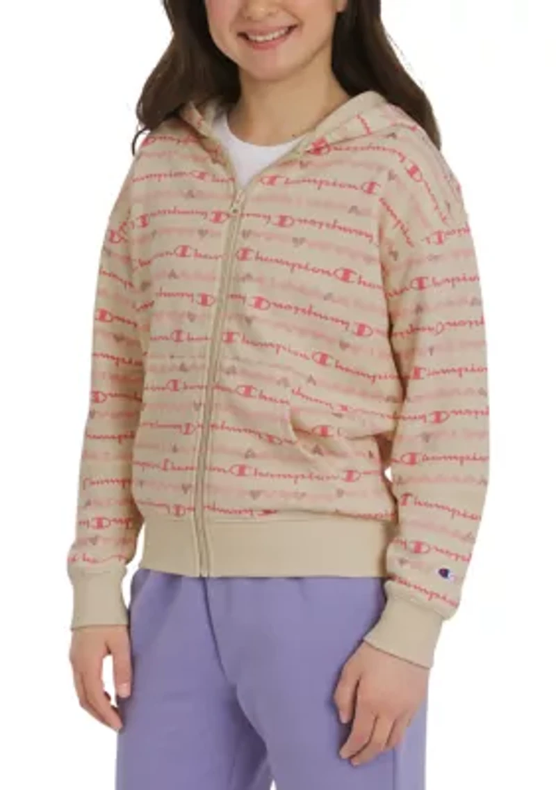 Girls 7-16 Allover Script Zip Up Hoodie