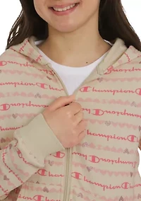 Girls 7-16 Allover Script Zip Up Hoodie