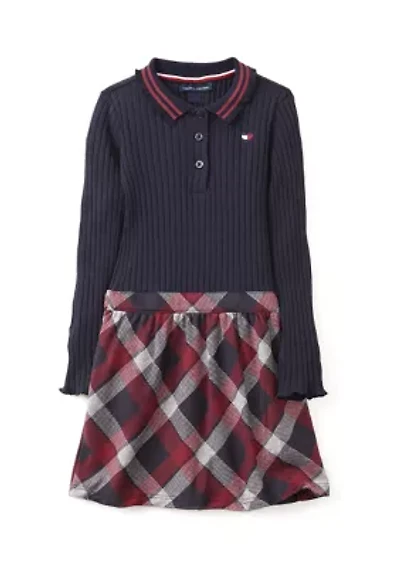 Girls 4-6x Ribbed Plaid Dress