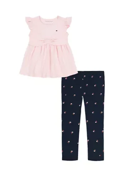 Girls 4-6x Heart Flag Top and Printed Leggings Set