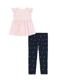Girls 4-6x Heart Flag Top and Printed Leggings Set