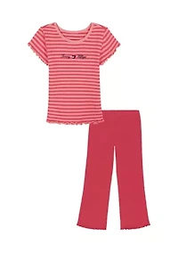 Girls 4-6x Berry Striped Top and Ribbed Flare Pants Set