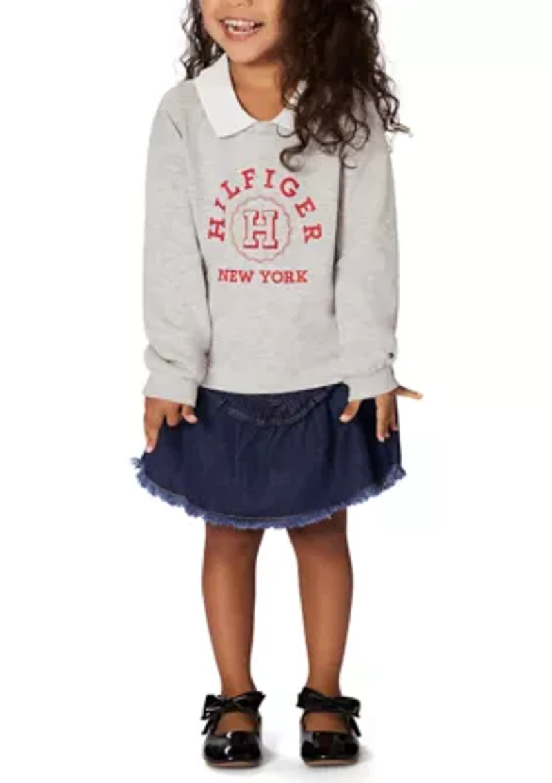 Girls 4-6x Jersey Top and Denim Ruffle Skirt Set