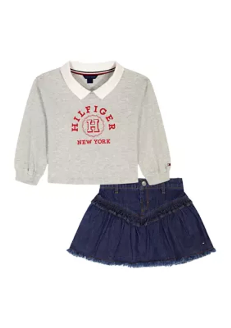 Girls 4-6x Jersey Top and Denim Ruffle Skirt Set