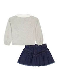 Girls 4-6x Jersey Top and Denim Ruffle Skirt Set