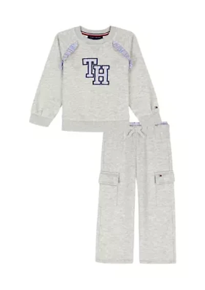 Girls 4-6x Fleece Cargo Pants and Sweatshirt Set