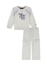 Girls 4-6x Fleece Cargo Pants and Sweatshirt Set