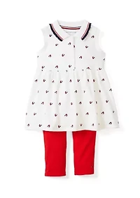 Girls 4-6x Heart Flag Printed Top and Leggings Set