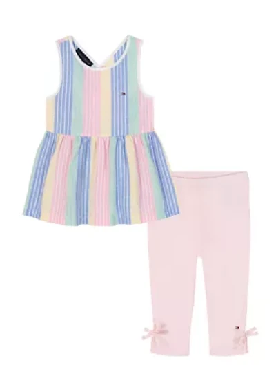 Girls 4-6  Striped Peplum Top and Pink Leggings Set